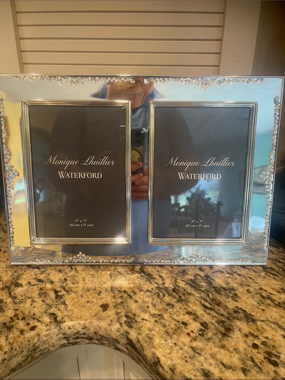 Monique Lhuillier Silver Double Picture Frame with Embossed Detail